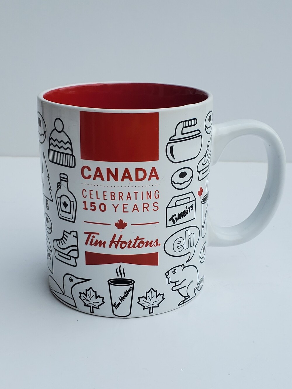 Tim Hortons Canada 150 Anniversary Ceramic Coffee Mug Red White Cup 2017